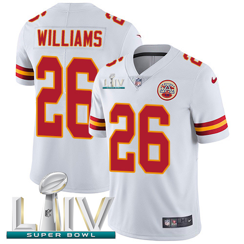 Kansas City Chiefs Nike #26 Damien Williams White Super Bowl LIV 2020 Men Stitched NFL Vapor Untouchable Limited Jersey->kansas city chiefs->NFL Jersey